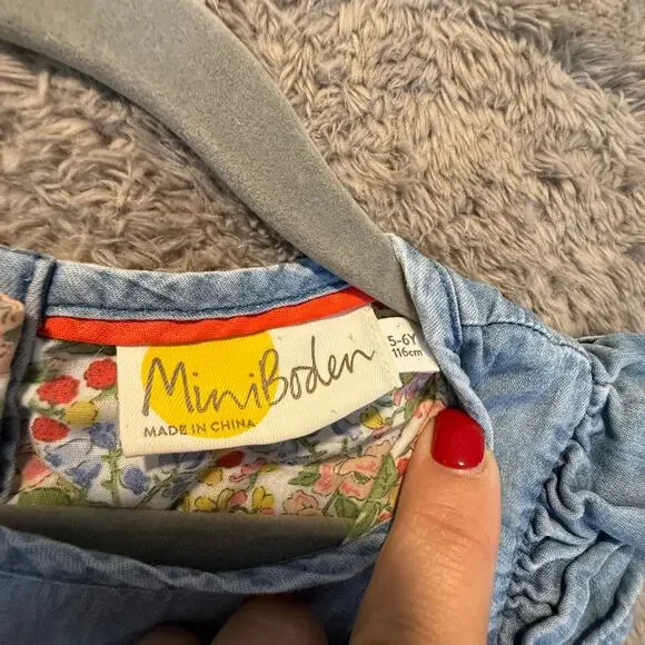 Mini Boden Easy Everyday Dress Chambray Floral Lined Ruffle Sleeve 5 6 G1341 - Picture 5 of 8